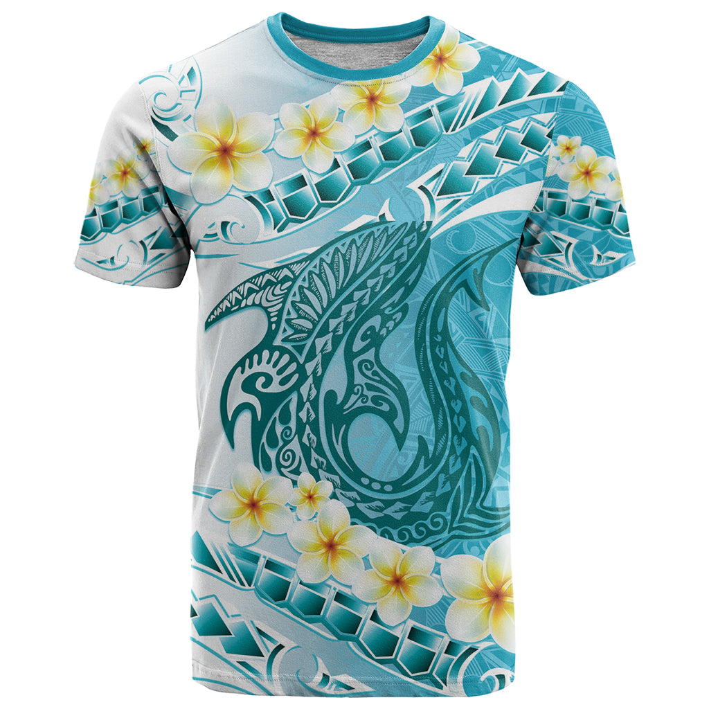 Turquoise Hawaii Shark Tattoo T Shirt Frangipani With Polynesian Pastel Version