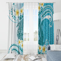 Turquoise Hawaii Shark Tattoo Window Curtain Frangipani With Polynesian Pastel Version LT14 - Polynesian Pride