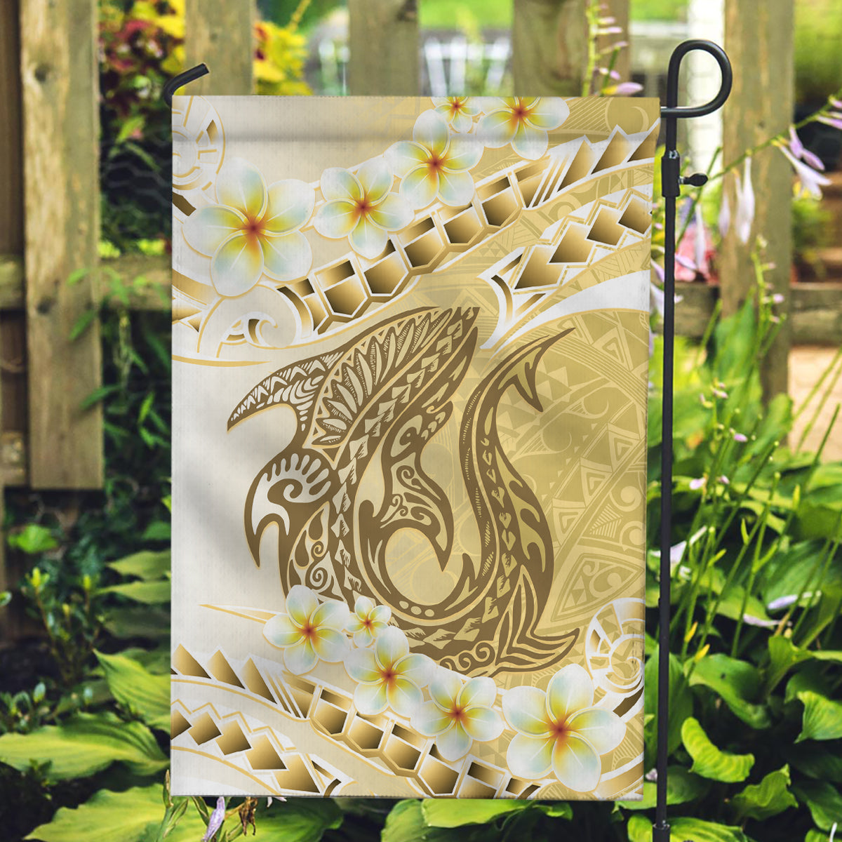 Gold Hawaii Shark Tattoo Garden Flag Frangipani With Polynesian Pastel Version