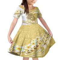Gold Hawaii Shark Tattoo Kid Short Sleeve Dress Frangipani With Polynesian Pastel Version LT14 KID Gold - Polynesian Pride