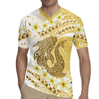 Gold Hawaii Shark Tattoo Rugby Jersey Frangipani With Polynesian Pastel Version