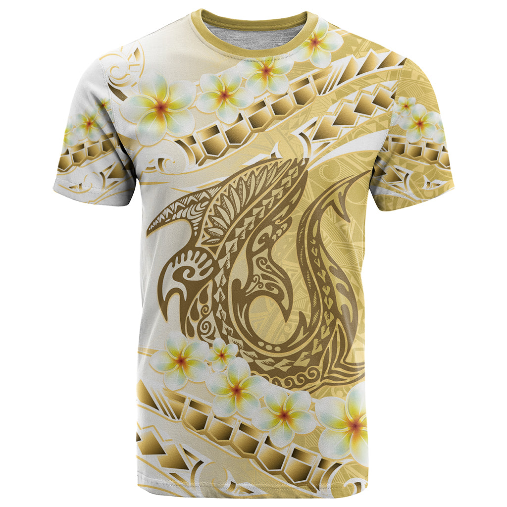 Gold Hawaii Shark Tattoo T Shirt Frangipani With Polynesian Pastel Version