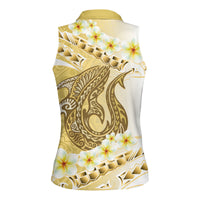 Gold Hawaii Shark Tattoo Women Sleeveless Polo Shirt Frangipani With Polynesian Pastel Version