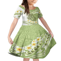 Green Hawaii Shark Tattoo Family Matching Short Sleeve Bodycon Dress and Hawaiian Shirt Frangipani With Polynesian Pastel Version LT14 Daughter's Dress Green - Polynesian Pride