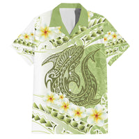 Green Hawaii Shark Tattoo Family Matching Short Sleeve Bodycon Dress and Hawaiian Shirt Frangipani With Polynesian Pastel Version LT14 Dad's Shirt - Short Sleeve Green - Polynesian Pride