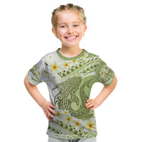 Green Hawaii Shark Tattoo Kid T Shirt Frangipani With Polynesian Pastel Version