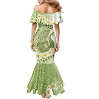 Green Hawaii Shark Tattoo Mermaid Dress Frangipani With Polynesian Pastel Version LT14 - Polynesian Pride