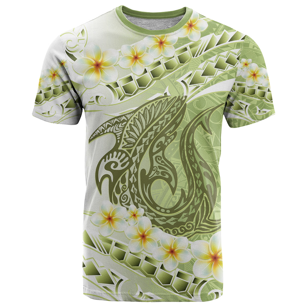 Green Hawaii Shark Tattoo T Shirt Frangipani With Polynesian Pastel Version