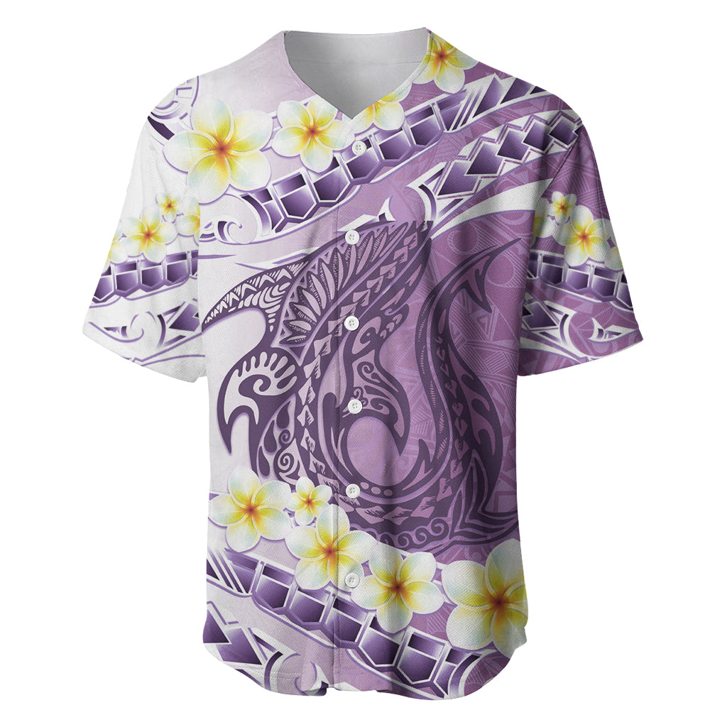 Purple Hawaii Shark Tattoo Baseball Jersey Frangipani With Polynesian Pastel Version