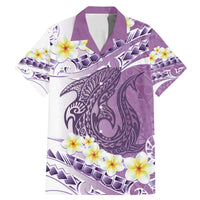 Purple Hawaii Shark Tattoo Family Matching Mermaid Dress and Hawaiian Shirt Frangipani With Polynesian Pastel Version