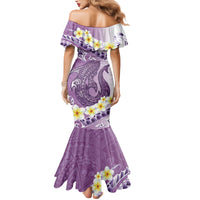 Purple Hawaii Shark Tattoo Family Matching Mermaid Dress and Hawaiian Shirt Frangipani With Polynesian Pastel Version