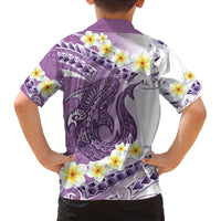 Purple Hawaii Shark Tattoo Family Matching Off The Shoulder Long Sleeve Dress and Hawaiian Shirt Frangipani With Polynesian Pastel Version LT14 - Polynesian Pride