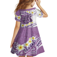 Purple Hawaii Shark Tattoo Family Matching Off Shoulder Short Dress and Hawaiian Shirt Frangipani With Polynesian Pastel Version