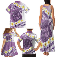 Purple Hawaii Shark Tattoo Family Matching Tank Maxi Dress and Hawaiian Shirt Frangipani With Polynesian Pastel Version