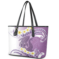 Purple Hawaii Shark Tattoo Leather Tote Bag Frangipani With Polynesian Pastel Version LT14 - Polynesian Pride