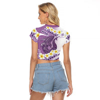Purple Hawaii Shark Tattoo Raglan Cropped T Shirt Frangipani With Polynesian Pastel Version