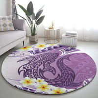 Purple Hawaii Shark Tattoo Round Carpet Frangipani With Polynesian Pastel Version LT14 - Polynesian Pride