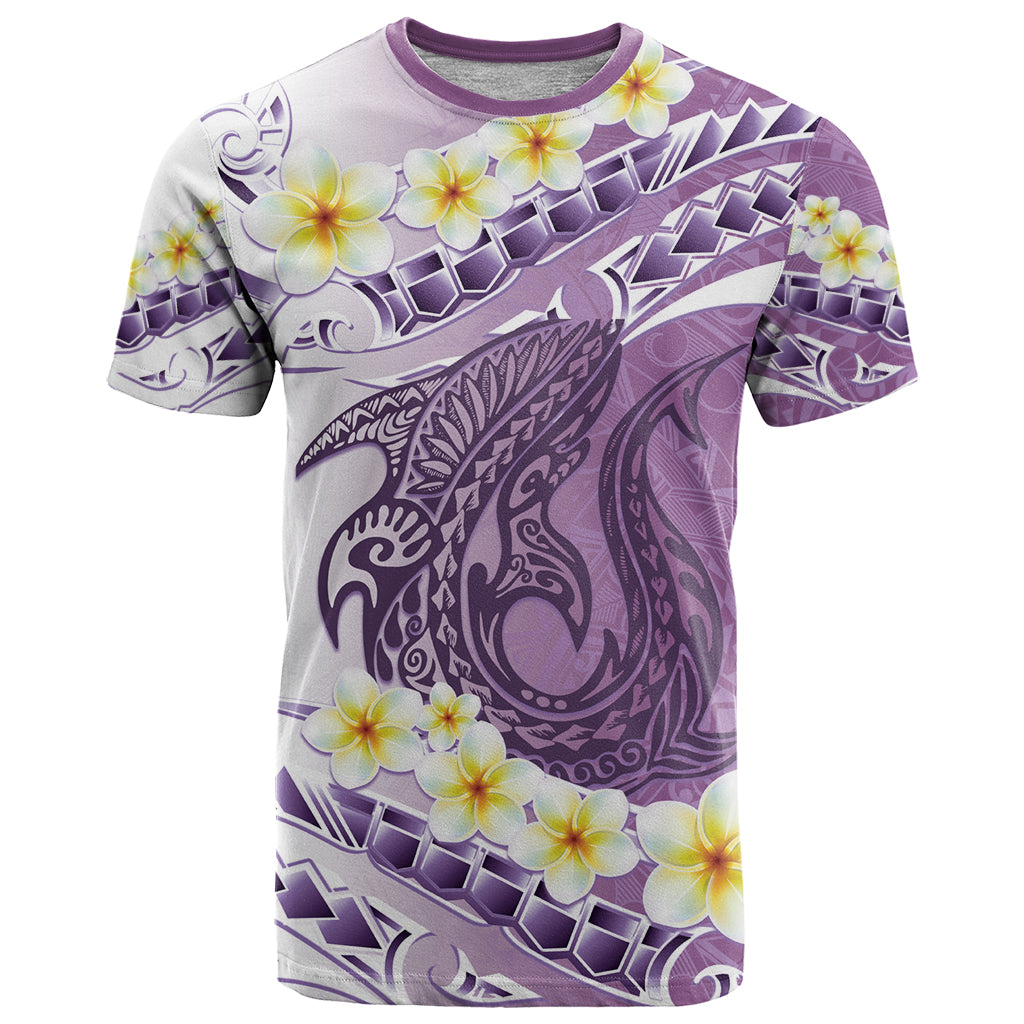 Purple Hawaii Shark Tattoo T Shirt Frangipani With Polynesian Pastel Version