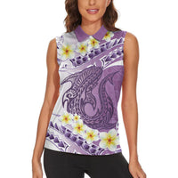 Purple Hawaii Shark Tattoo Women Sleeveless Polo Shirt Frangipani With Polynesian Pastel Version