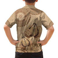 Brown Bula Fiji Family Matching Puletasi and Hawaiian Shirt Fijian Dance Fan Tapa Cloth Pattern