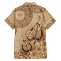 Brown Bula Fiji Family Matching Tank Maxi Dress and Hawaiian Shirt Fijian Dance Fan Tapa Cloth Pattern