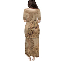 Brown Bula Fiji Puletasi Fijian Dance Fan Tapa Cloth Pattern