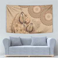 Brown Bula Fiji Tapestry Fijian Dance Fan Tapa Cloth Pattern