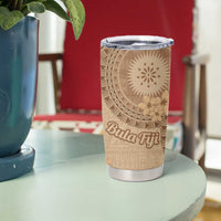 Brown Bula Fiji Tumbler Cup Fijian Dance Fan Tapa Cloth Pattern