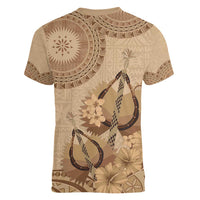 Brown Bula Fiji Women V-Neck T-Shirt Fijian Dance Fan Tapa Cloth Pattern