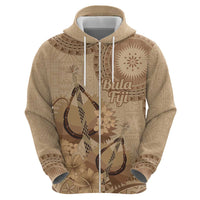 Brown Bula Fiji Zip Hoodie Fijian Dance Fan Tapa Cloth Pattern