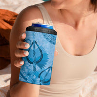 Blue Bula Fiji 4 in 1 Can Cooler Tumbler Fijian Dance Fan Tapa Cloth Pattern