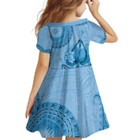 Blue Bula Fiji Family Matching Off Shoulder Maxi Dress and Hawaiian Shirt Fijian Dance Fan Tapa Cloth Pattern