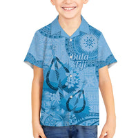 Blue Bula Fiji Family Matching Summer Maxi Dress and Hawaiian Shirt Fijian Dance Fan Tapa Cloth Pattern