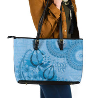 Blue Bula Fiji Leather Tote Bag Fijian Dance Fan Tapa Cloth Pattern LT14 - Polynesian Pride
