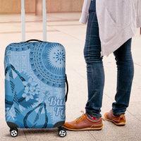 Blue Bula Fiji Luggage Cover Fijian Dance Fan Tapa Cloth Pattern LT14 Blue - Polynesian Pride