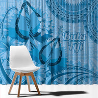 Blue Bula Fiji Window Curtain Fijian Dance Fan Tapa Cloth Pattern