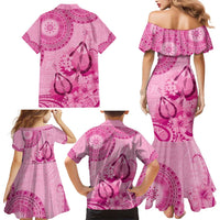Pink Bula Fiji Family Matching Mermaid Dress and Hawaiian Shirt Fijian Dance Fan Tapa Cloth Pattern