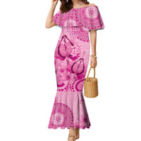 Pink Bula Fiji Family Matching Mermaid Dress and Hawaiian Shirt Fijian Dance Fan Tapa Cloth Pattern