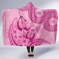 Pink Bula Fiji Hooded Blanket Fijian Dance Fan Tapa Cloth Pattern