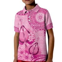 Pink Bula Fiji Kid Polo Shirt Fijian Dance Fan Tapa Cloth Pattern