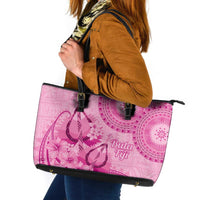 Pink Bula Fiji Leather Tote Bag Fijian Dance Fan Tapa Cloth Pattern LT14 Pink - Polynesian Pride