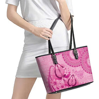 Pink Bula Fiji Leather Tote Bag Fijian Dance Fan Tapa Cloth Pattern LT14 - Polynesian Pride