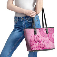 Pink Bula Fiji Leather Tote Bag Fijian Dance Fan Tapa Cloth Pattern LT14 - Polynesian Pride