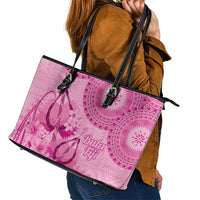 Pink Bula Fiji Leather Tote Bag Fijian Dance Fan Tapa Cloth Pattern LT14 - Polynesian Pride