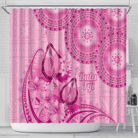 Pink Bula Fiji Shower Curtain Fijian Dance Fan Tapa Cloth Pattern