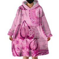 Pink Bula Fiji Wearable Blanket Hoodie Fijian Dance Fan Tapa Cloth Pattern