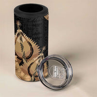 Black Bula Fiji 4 in 1 Can Cooler Tumbler Fijian Dance Fan Tapa Cloth Pattern
