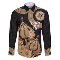 Black Bula Fiji Family Matching Puletasi and Hawaiian Shirt Fijian Dance Fan Tapa Cloth Pattern