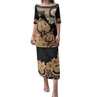 Black Bula Fiji Family Matching Puletasi and Hawaiian Shirt Fijian Dance Fan Tapa Cloth Pattern