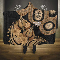 Black Bula Fiji Hooded Blanket Fijian Dance Fan Tapa Cloth Pattern